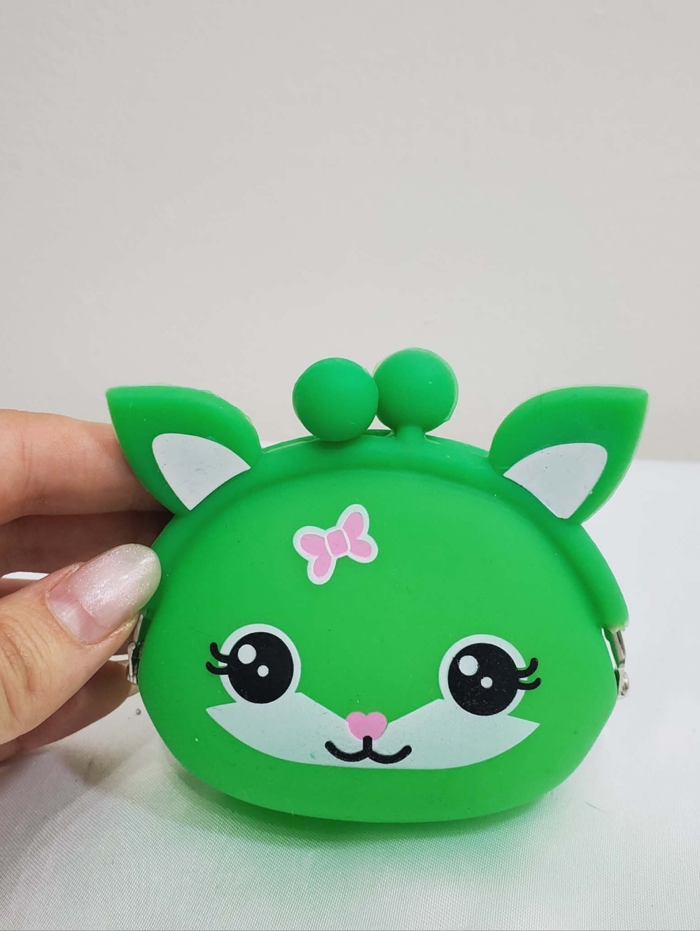 Cute Green Fox Silicone Coin Purse for Kids